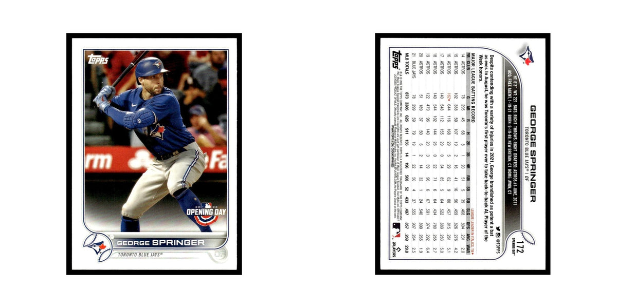 George Springer 2022 Topps Opening Day #172 Toronto Blue Jays Baseball Card NM