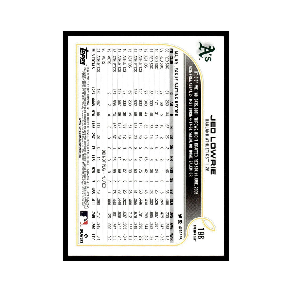 Jed Lowrie 2022 Topps Opening Day #198 Oakland Athletics Baseball Card NM