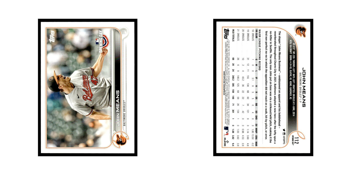 John Means 2022 Topps Opening Day #112 Baltimore Orioles Baseball Card NM