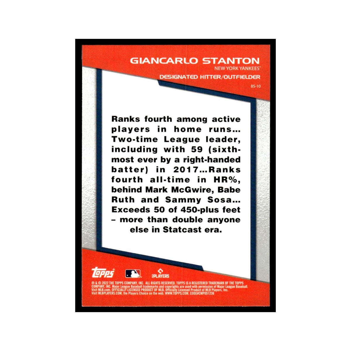 Giancarlo Stanton 2022 Topps Opening Day #BS-10 New York Yankees NM