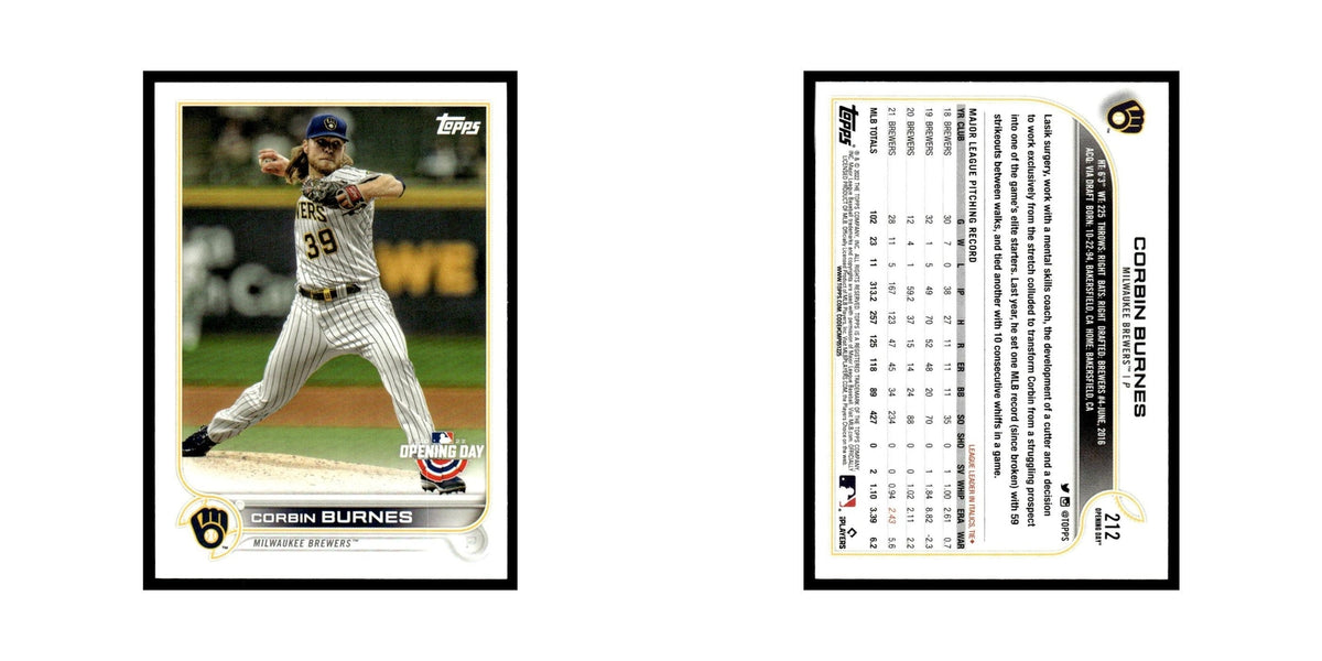 Corbin Burnes 2022 Topps Opening Day #212 Milwaukee Brewers Baseball Card NM