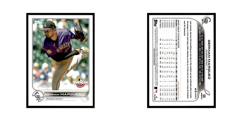 German Marquez 2022 Topps Opening Day #66 Colorado Rockies Baseball Card NM