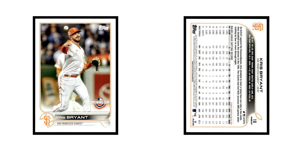 Kris Bryant 2022 Topps Opening Day #10 San Francisco Giants Baseball Card NM