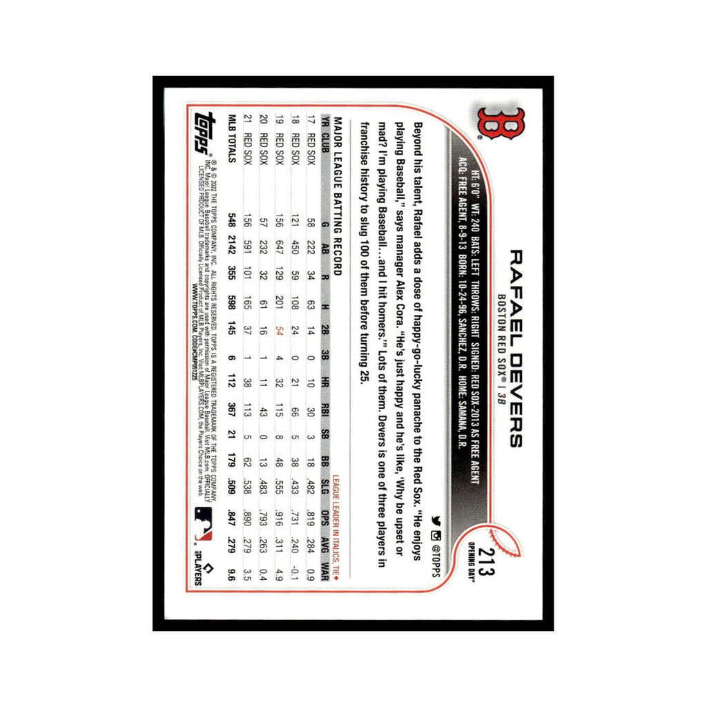 Rafael Devers 2022 Topps Opening Day #213 Boston Red Sox Baseball Card NM