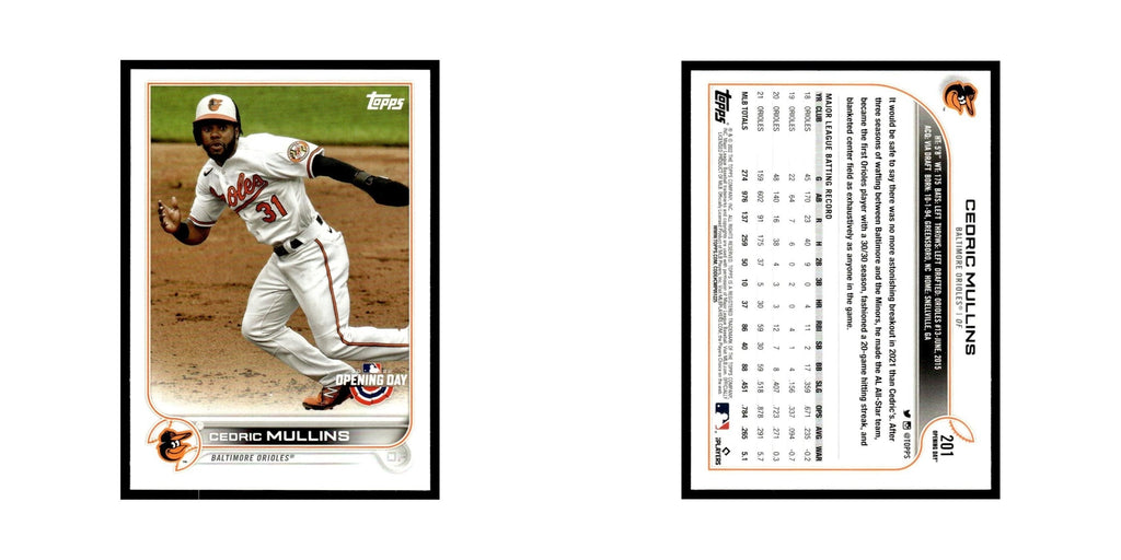 Cedric Mullins 2022 Topps Opening Day #201 Baltimore Orioles Baseball Card NM