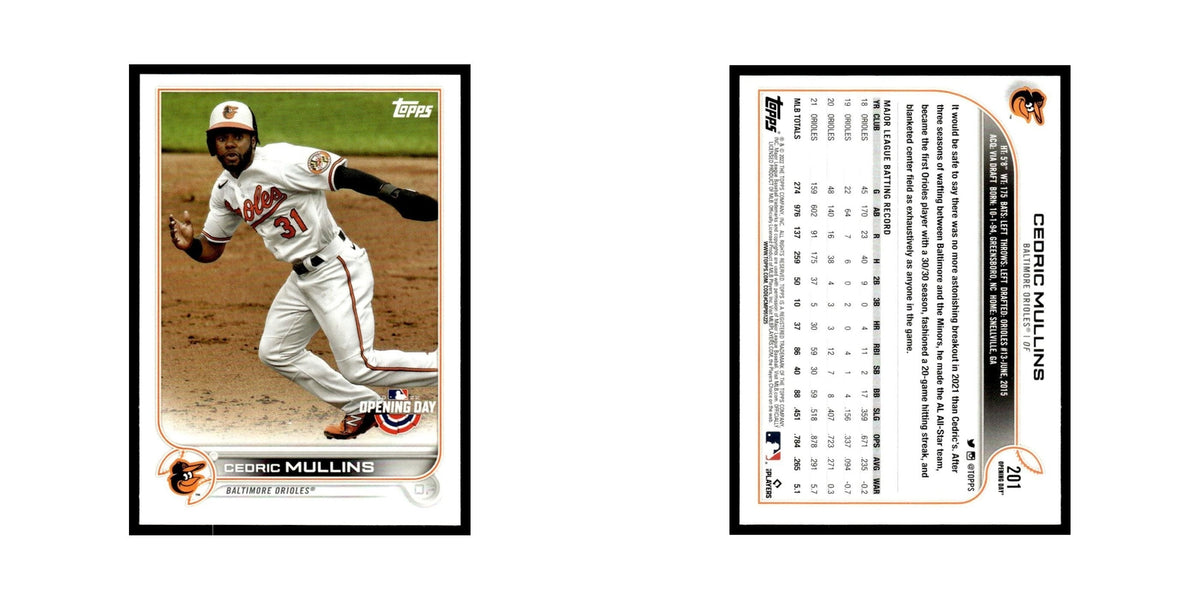 Cedric Mullins 2022 Topps Opening Day #201 Baltimore Orioles Baseball Card NM