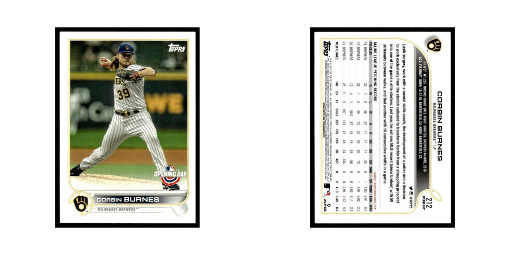 Corbin Burnes 2022 Topps Opening Day #212 Milwaukee Brewers Baseball Card NM