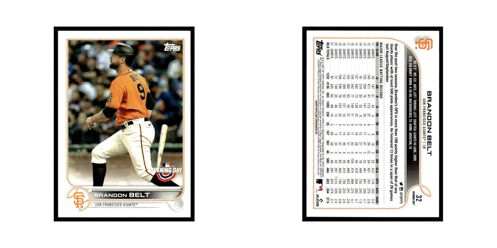 Brandon Belt 2022 Topps Opening Day #32 San Francisco Giants Baseball Card NM