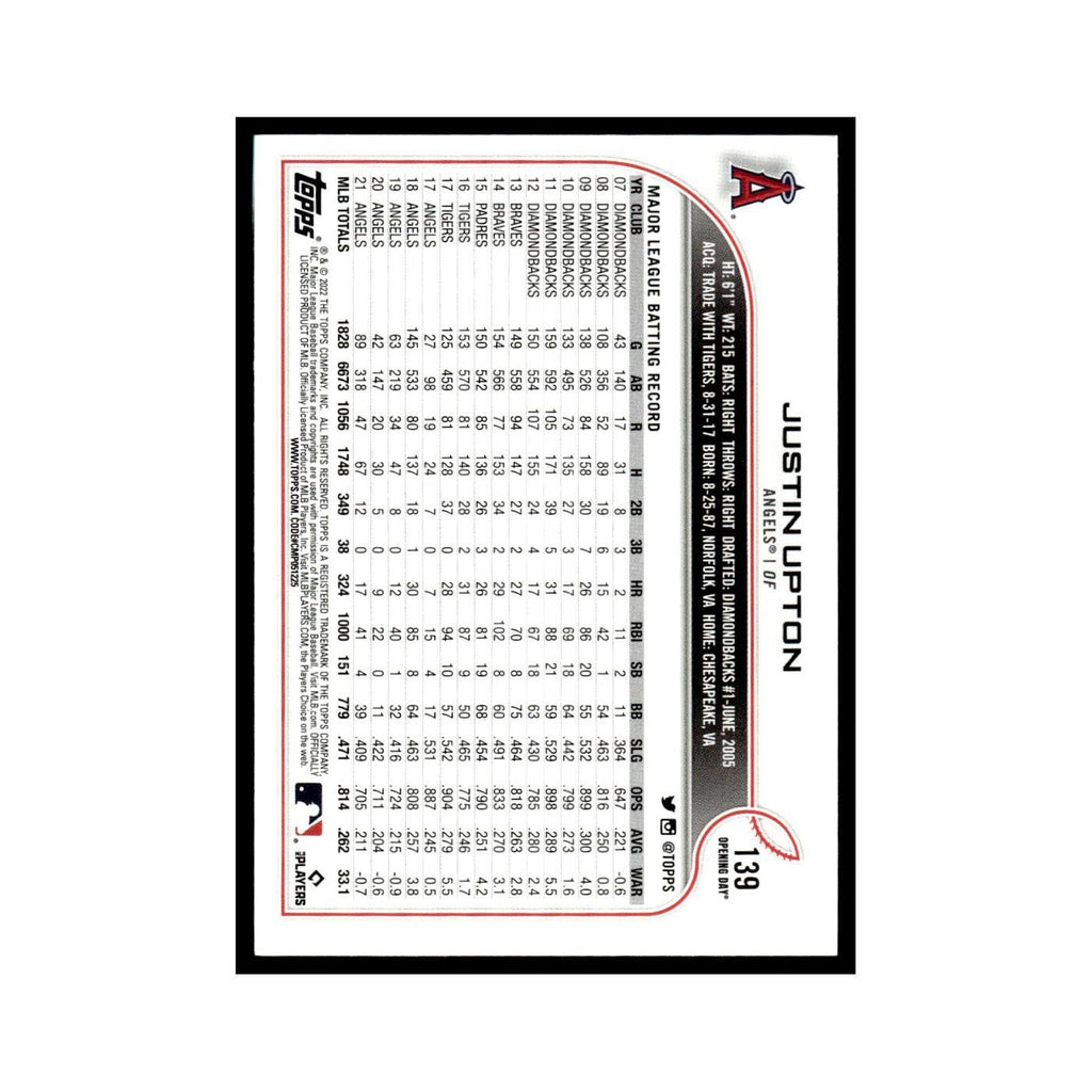 Justin Upton 2022 Topps Opening Day #139 Los Angeles Angels Baseball Card NM