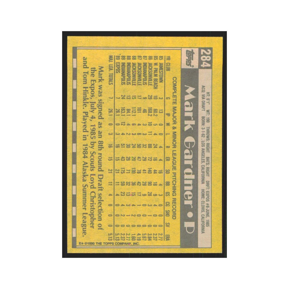 1990 Topps Mark Gardner Montreal Expos #284