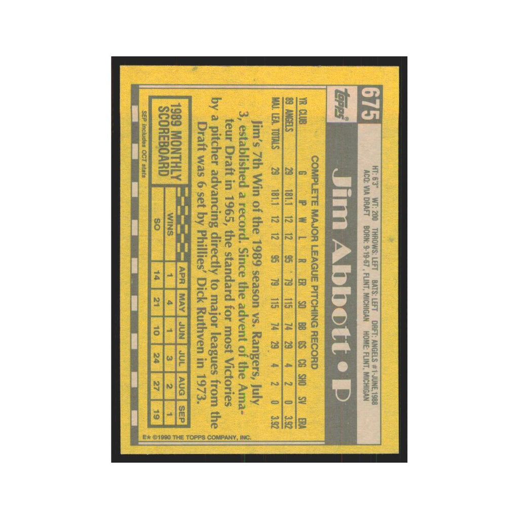 1990 Topps Jim Abbott Angels #675