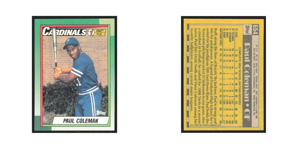 1990 Topps Paul Coleman Cardinals #654