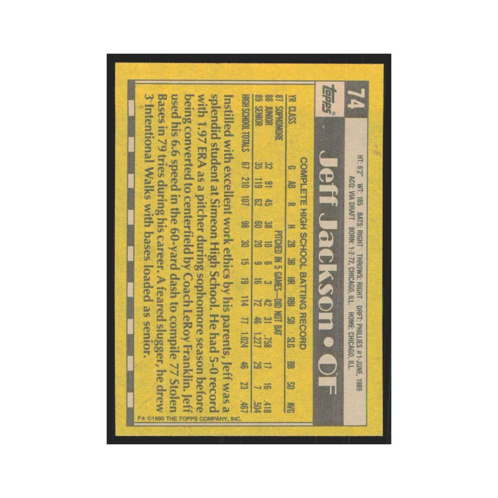1990 Topps Jeff Jackson Phillies #74
