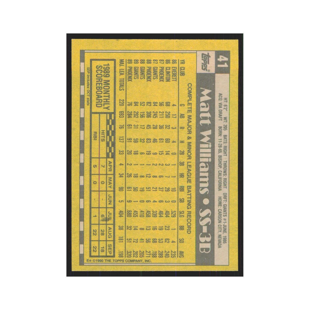 1990 Topps Matt Williams Giants #41