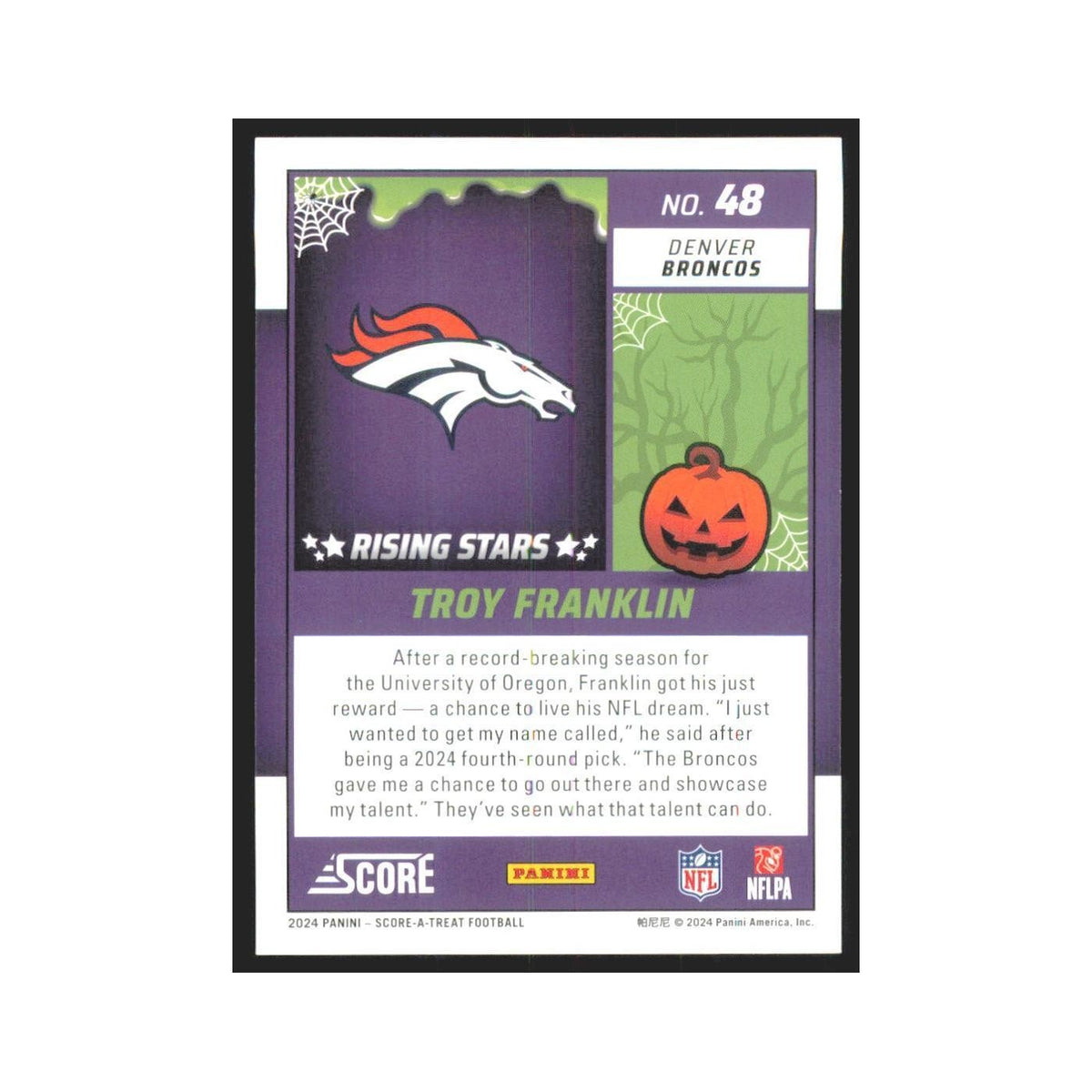 2024 Score-A-Treat Troy Franklin RC Broncos #48