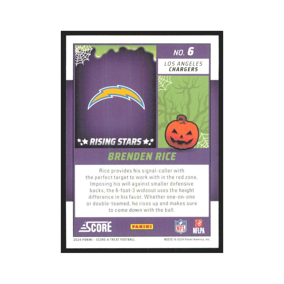 2024 Score-A-Treat Brenden Rice RC Chargers #6
