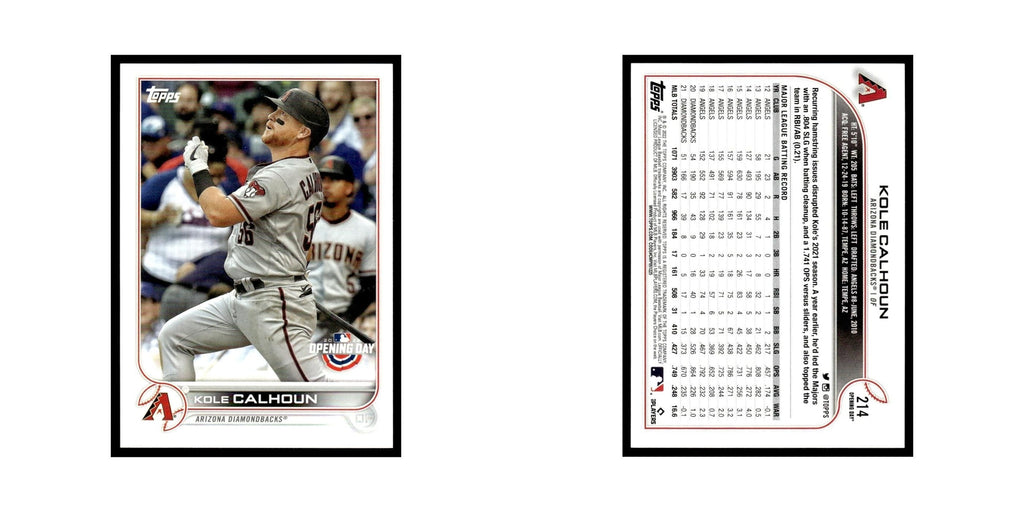 Kole Calhoun 2022 Topps Opening Day #214 Arizona Diamondbacks Baseball Card NM