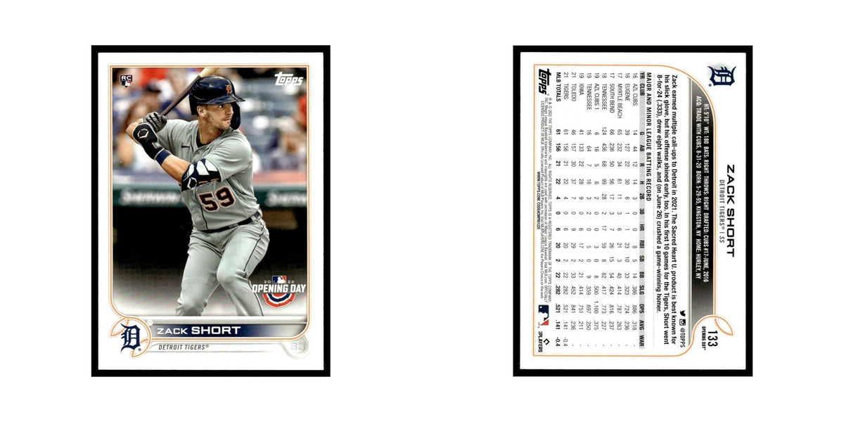 Zack Short Rookie 2022 Topps Opening Day #133 Detroit Tigers Baseball Card NM