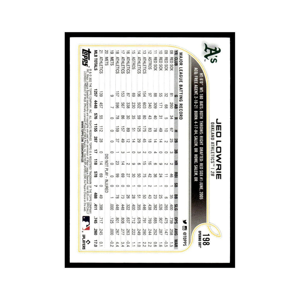 Jed Lowrie 2022 Topps Opening Day #198 Oakland Athletics Baseball Card NM