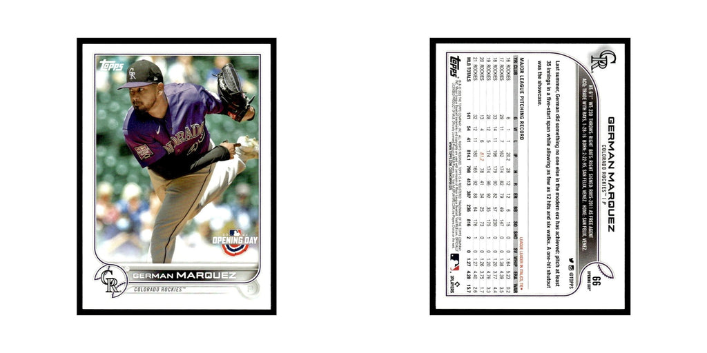 German Marquez 2022 Topps Opening Day #66 Colorado Rockies Baseball Card NM