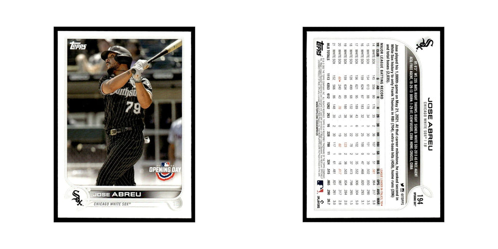 Jose Abreu 2022 Topps Opening Day #194 Chicago White Sox Baseball Card NM