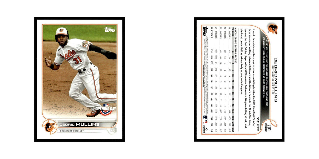 Cedric Mullins 2022 Topps Opening Day #201 Baltimore Orioles Baseball Card NM