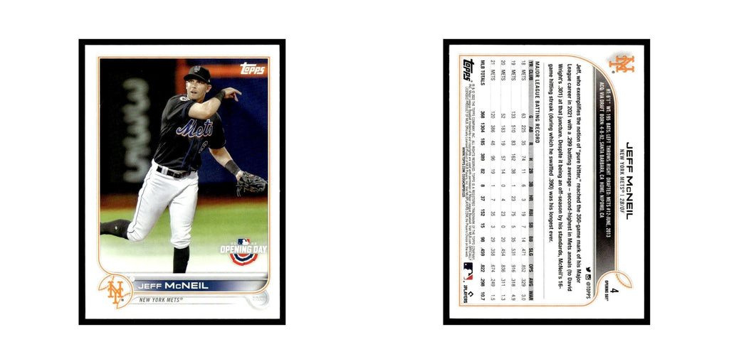 Jeff McNeil 2022 Topps Opening Day #4 New York Mets Baseball Card NM
