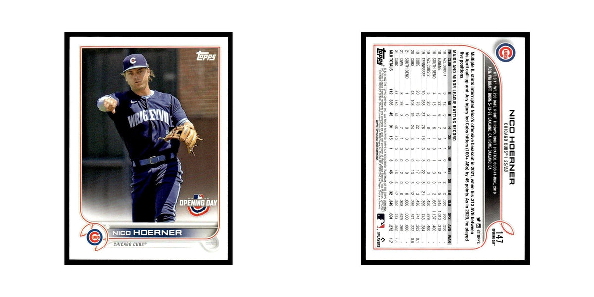 Nico Hoerner 2022 Topps Opening Day #147 Chicago Cubs Baseball Card NM