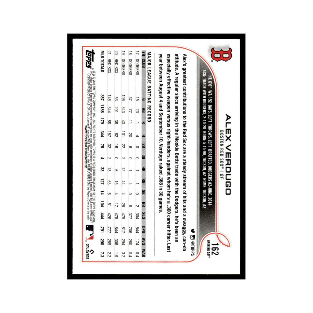 Alex Verdugo 2022 Topps Opening Day #162 Boston Red Sox Baseball Card NM