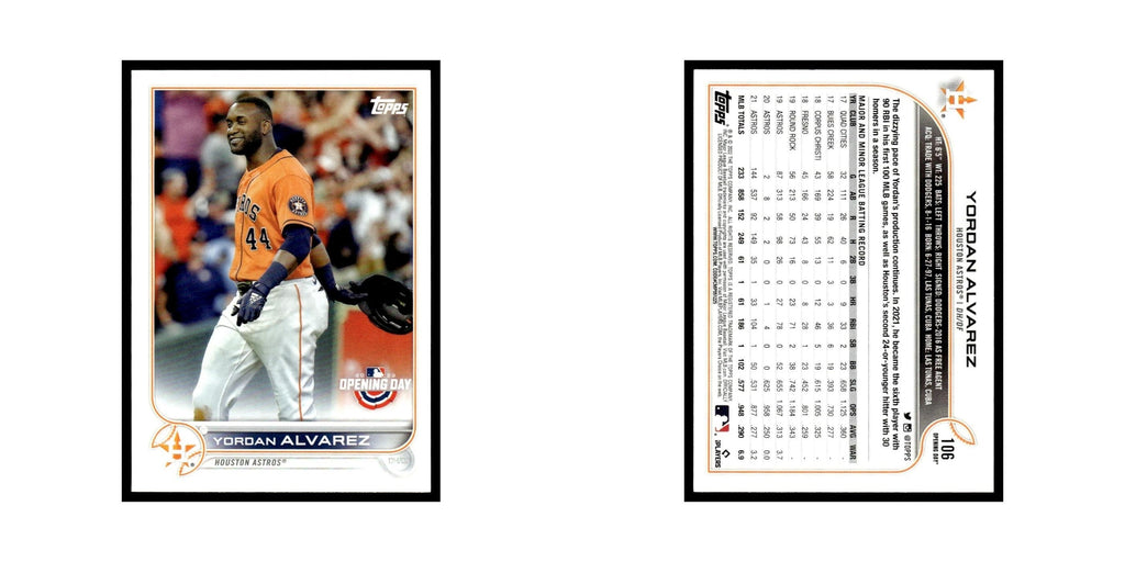 Yordan Alvarez 2022 Topps Opening Day #106 Houston Astros Baseball Card NM