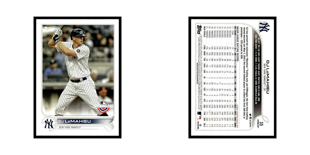 DJ LeMahieu 2022 Topps Opening Day #35 New York Yankees Baseball Card NM