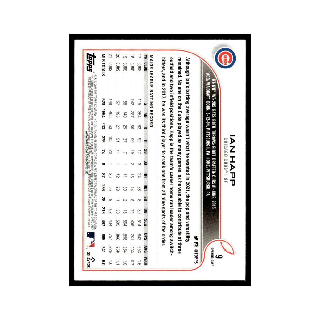 Ian Happ 2022 Topps Opening Day #9 Chicago Cubs Baseball Card NM