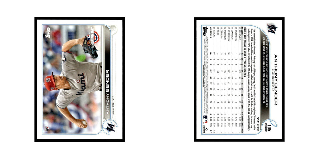 Anthony Bender Rookie 2022 Topps Opening Day #105 Miami Marlins Baseball Card NM