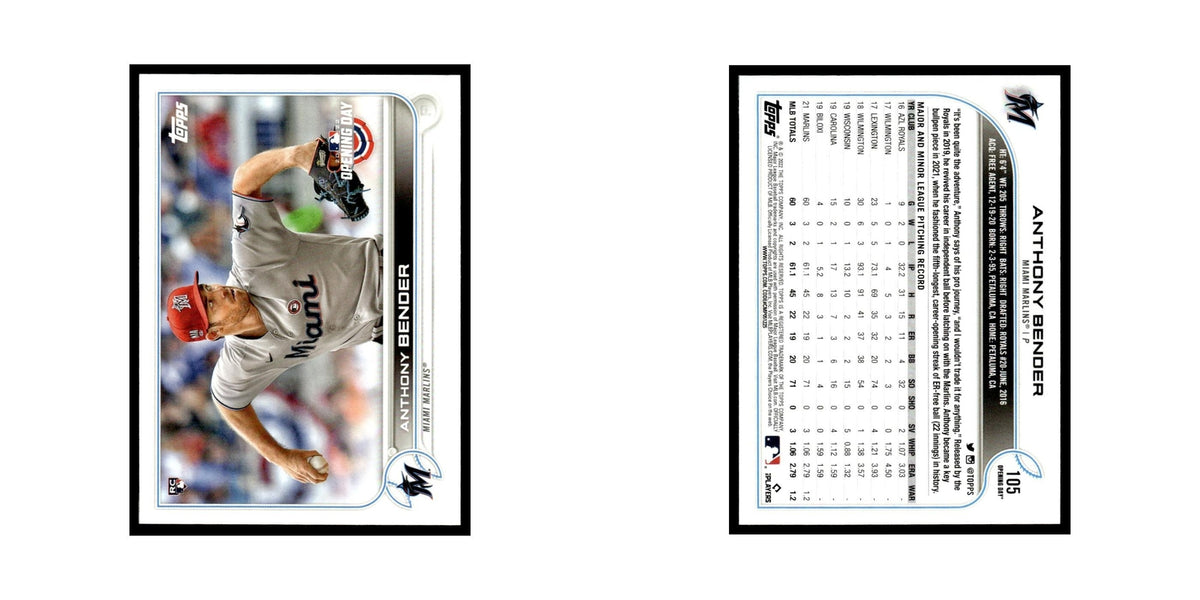 Anthony Bender Rookie 2022 Topps Opening Day #105 Miami Marlins Baseball Card NM