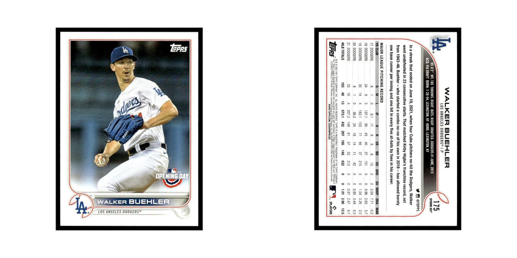 Walker Buehler 2022 Topps Opening Day #175 Los Angeles Dodgers Baseball Card NM