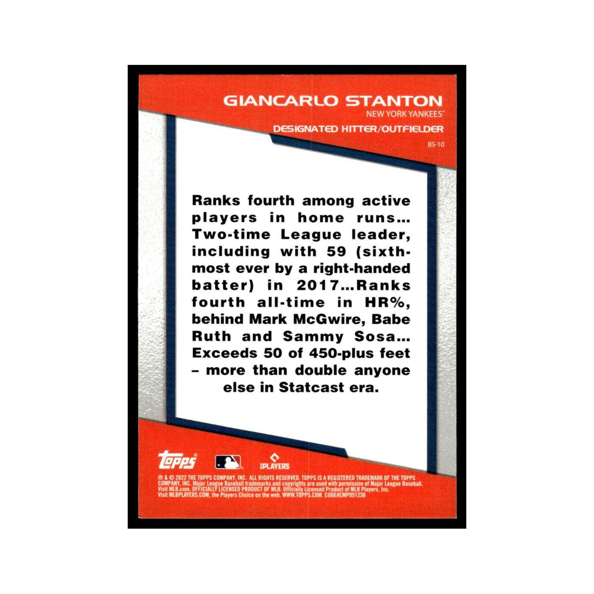 Giancarlo Stanton 2022 Topps Opening Day #BS-10 New York Yankees NM