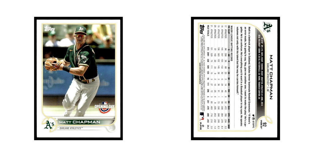 Matt Chapman 2022 Topps Opening Day #92 Oakland Athletics Baseball Card NM