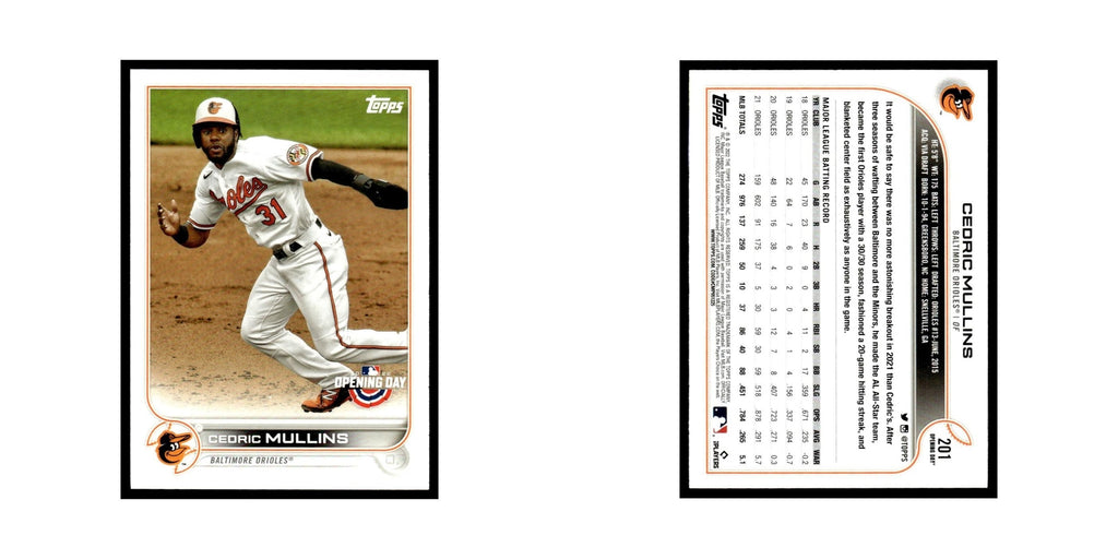 Cedric Mullins 2022 Topps Opening Day #201 Baltimore Orioles Baseball Card NM