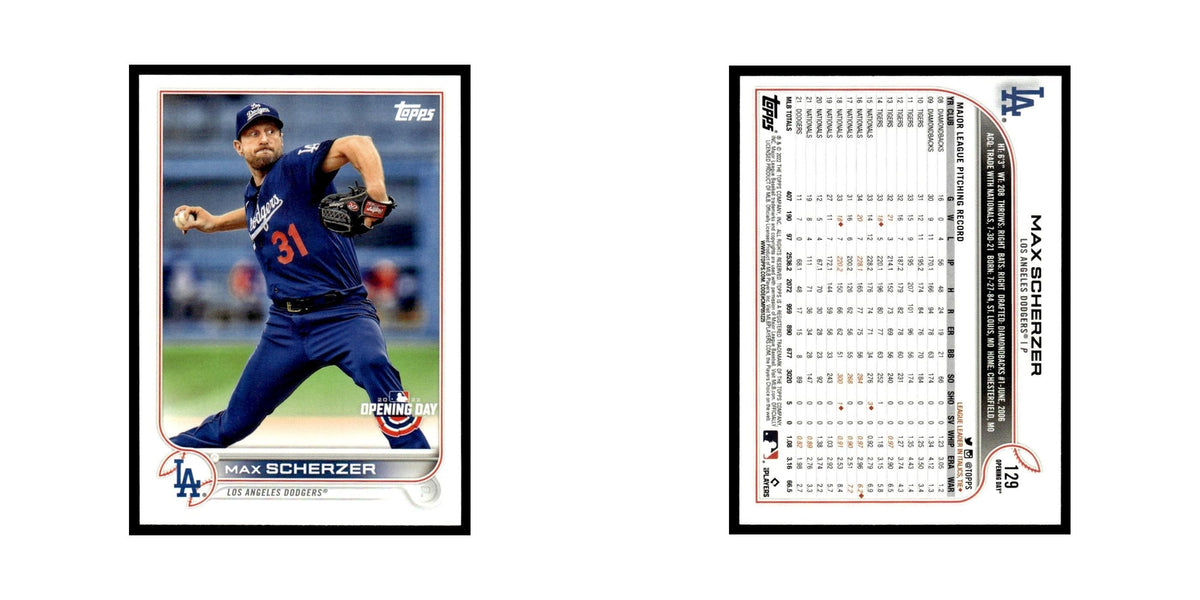 Max Scherzer 2022 Topps Opening Day #129 Los Angeles Dodgers Baseball Card NM