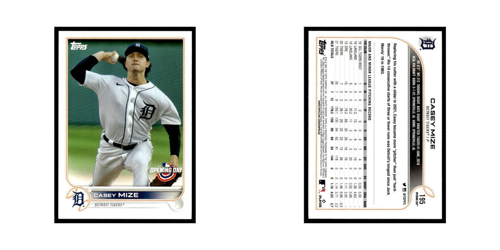 Casey Mize 2022 Topps Opening Day #195 Detroit Tigers Baseball Card NM
