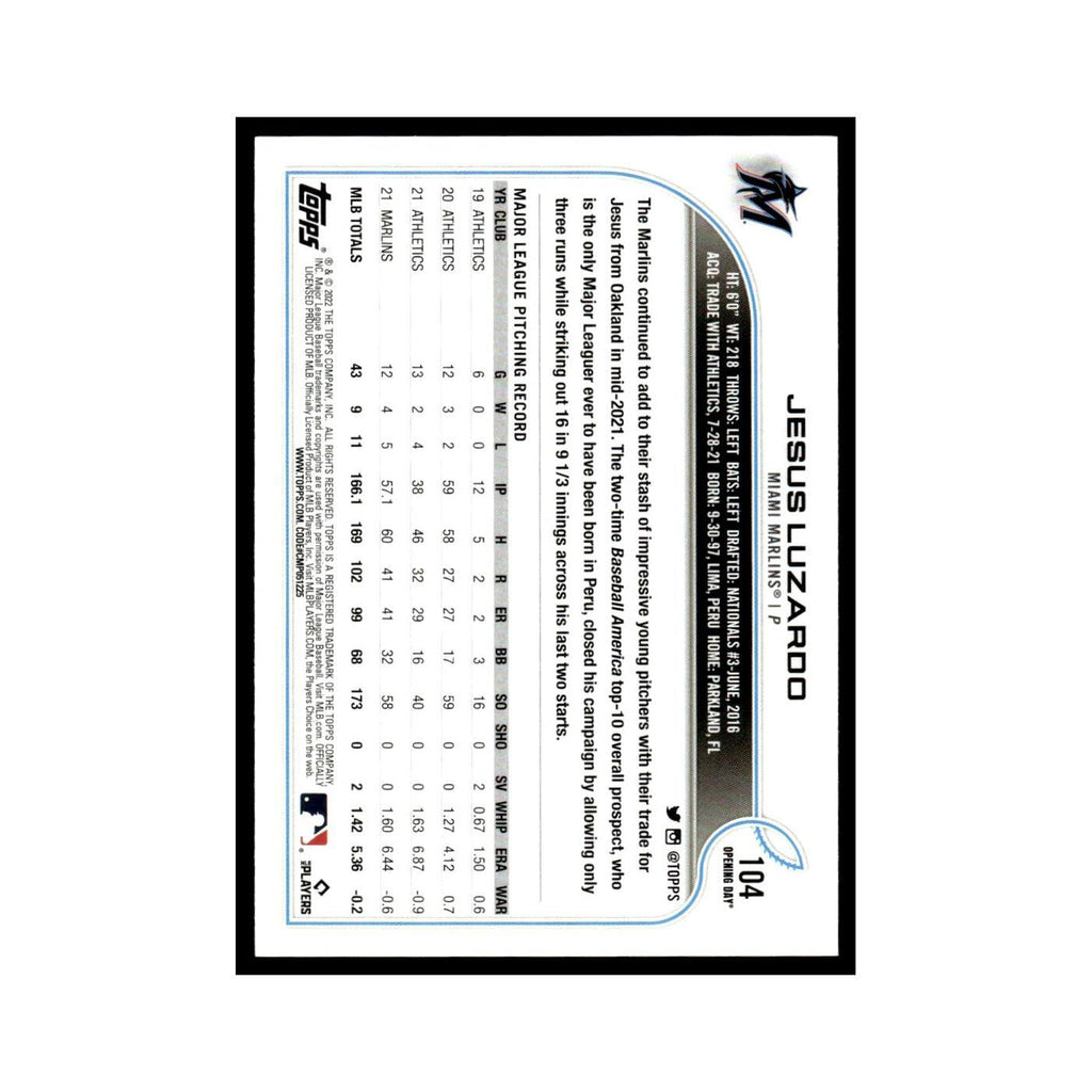 Jesus Luzardo 2022 Topps Opening Day #104 Miami Marlins Baseball Card NM