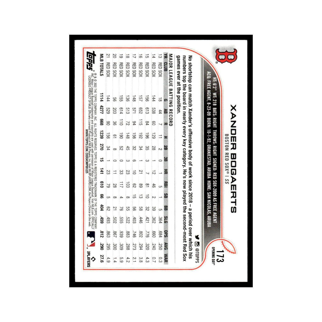 Xander Bogaerts 2022 Topps Opening Day #173 Boston Red Sox Baseball Card NM