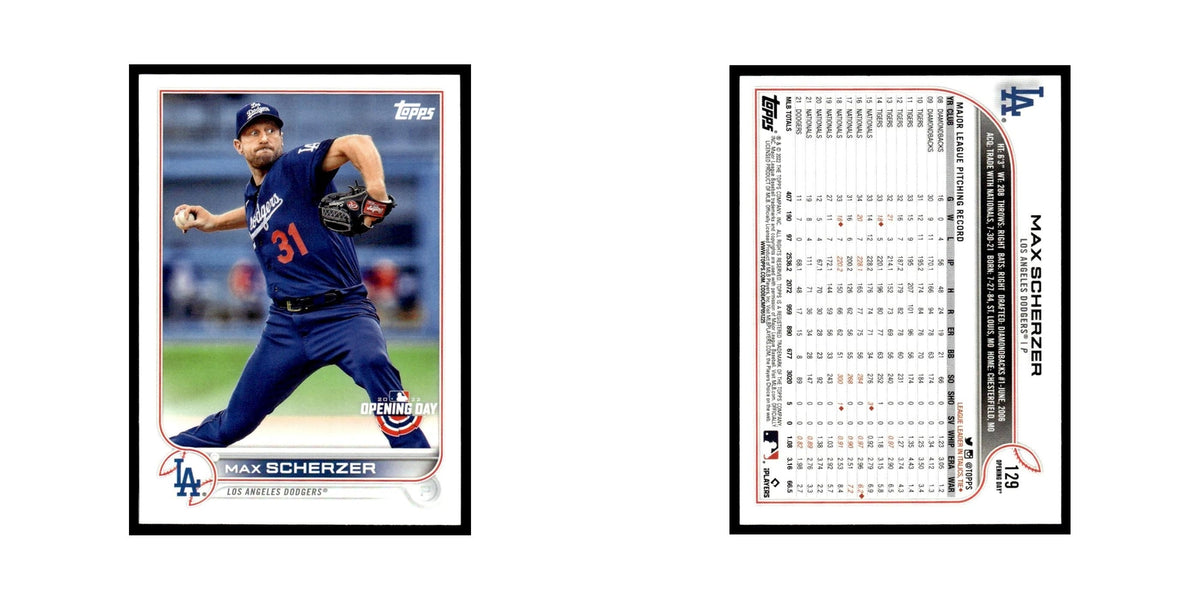 Max Scherzer 2022 Topps Opening Day #129 Los Angeles Dodgers Baseball Card NM