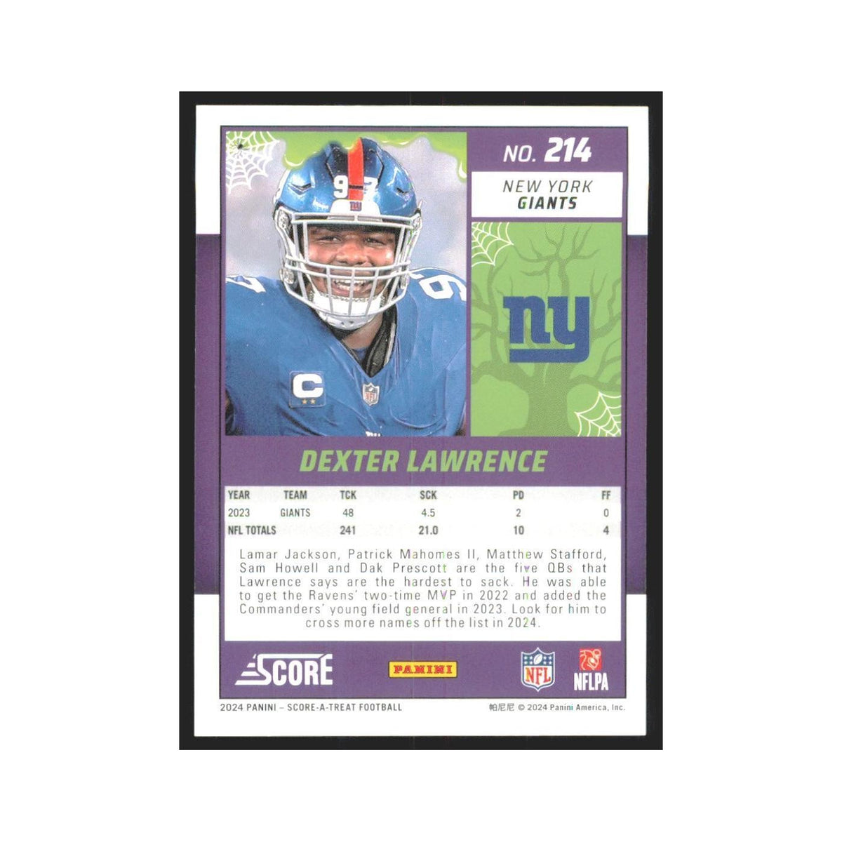 2024 Score-A-Treat Dexter Lawrence Giants #214