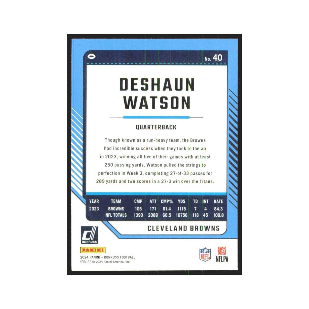 2024 Donruss Deshaun Watson Browns #40