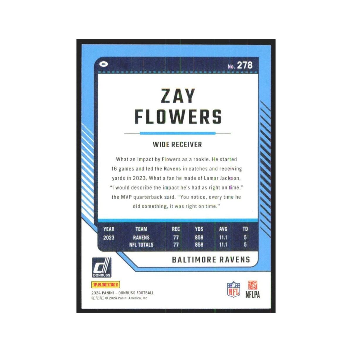 2024 Donruss Zay Flowers Ravens #278