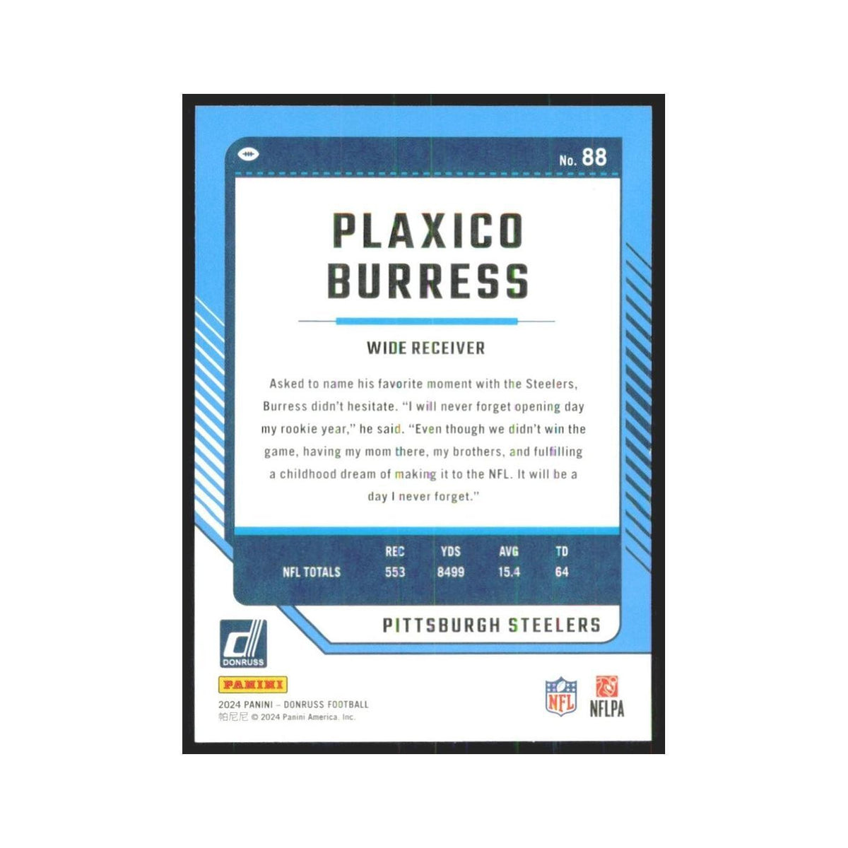 2024 Donruss Plaxico Burress Steelers #88