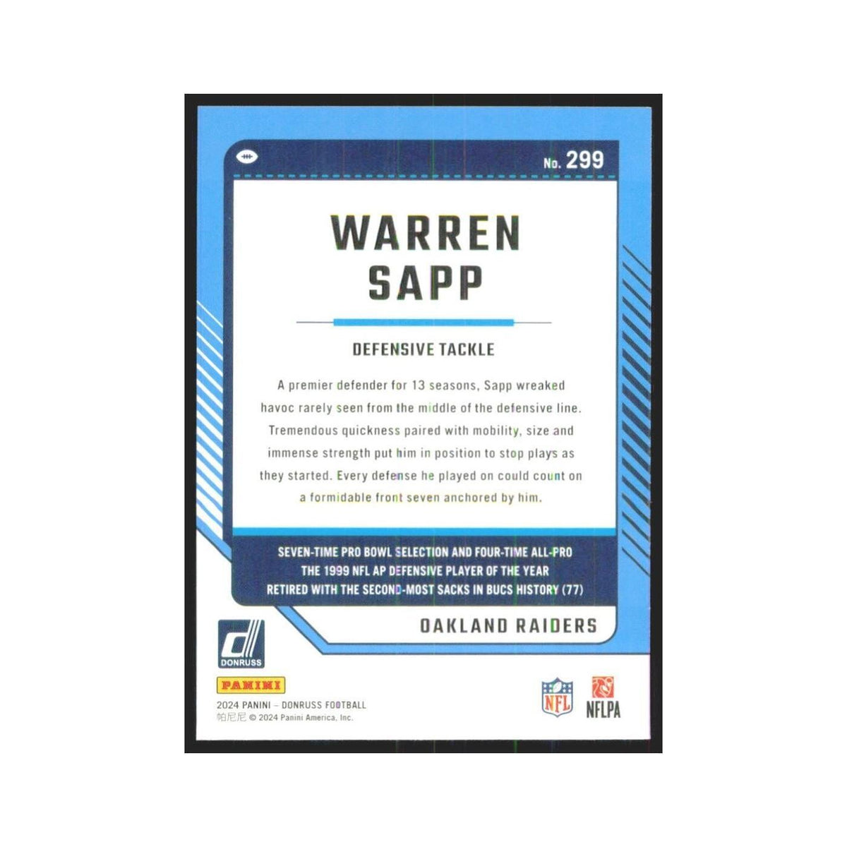 2024 Donruss Warren Sapp Raiders #299