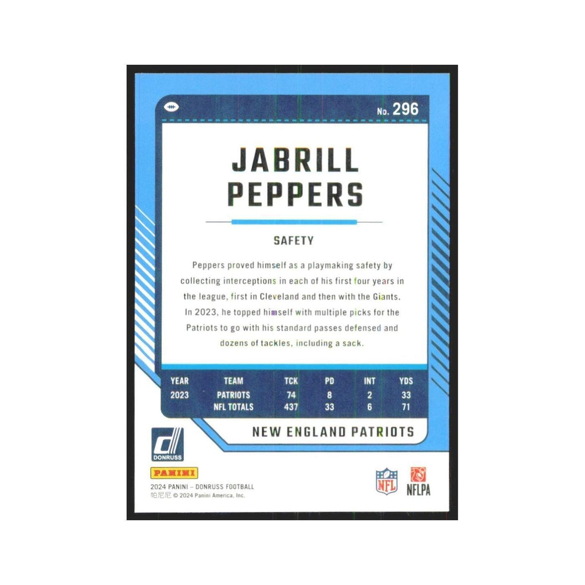 2024 Donruss Jabrill Peppers Patriots #296