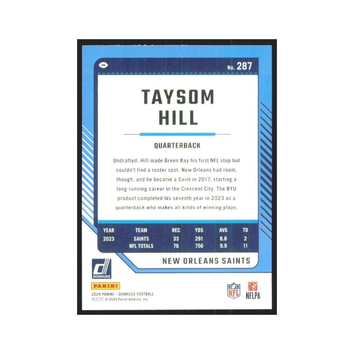2024 Donruss Taysom Hill Saints #287